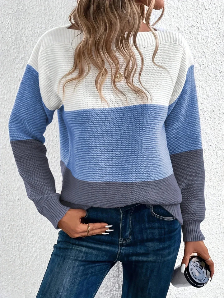 Women's Colour-Block Cashmere Turtleneck Jumper - Blue