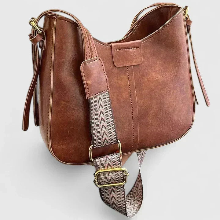Hobo Shoulder Bag with Wide Patterned Strap
