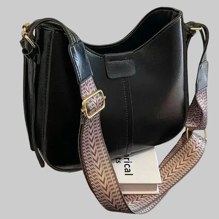 Hobo Shoulder Bag with Wide Patterned Strap