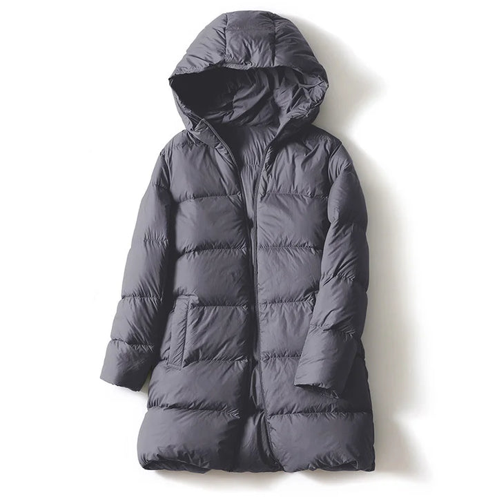 Women's Hooded Down Mid-Length Puffer Coat - Slate Gray