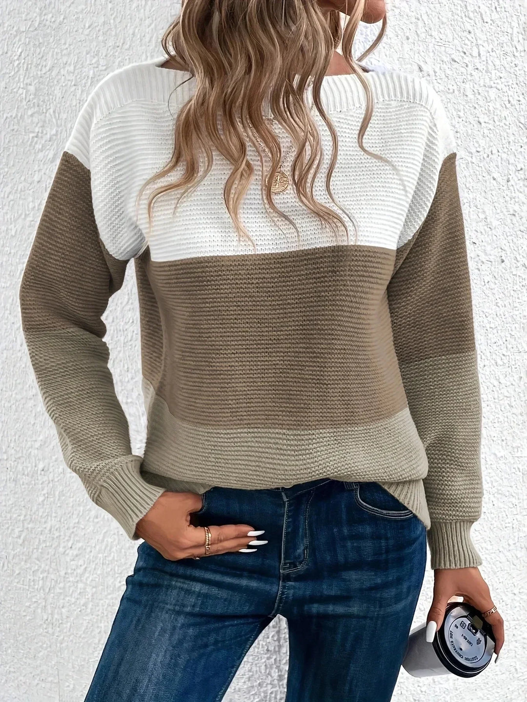 Women's Colour-Block Cashmere Turtleneck Jumper - Brown