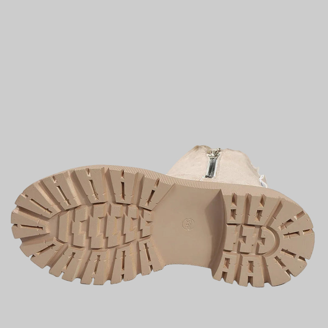 Women's Suede-Style Ankle Boots with Fleece Lining, Side Zip and Chunky Sole