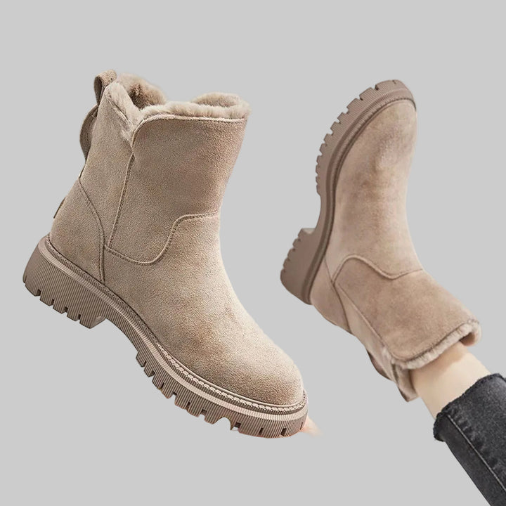Women's Suede-Style Ankle Boots with Fleece Lining, Side Zip and Chunky Sole