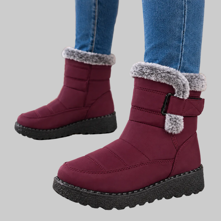 Warm Winter Ankle Boots with Fur Collar and Buckle Strap