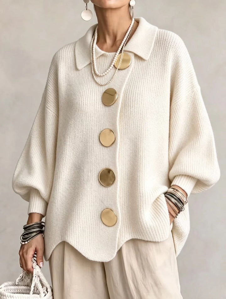 Women's Oversized Heavyweight Knit Lantern Sleeve Cardigan - White