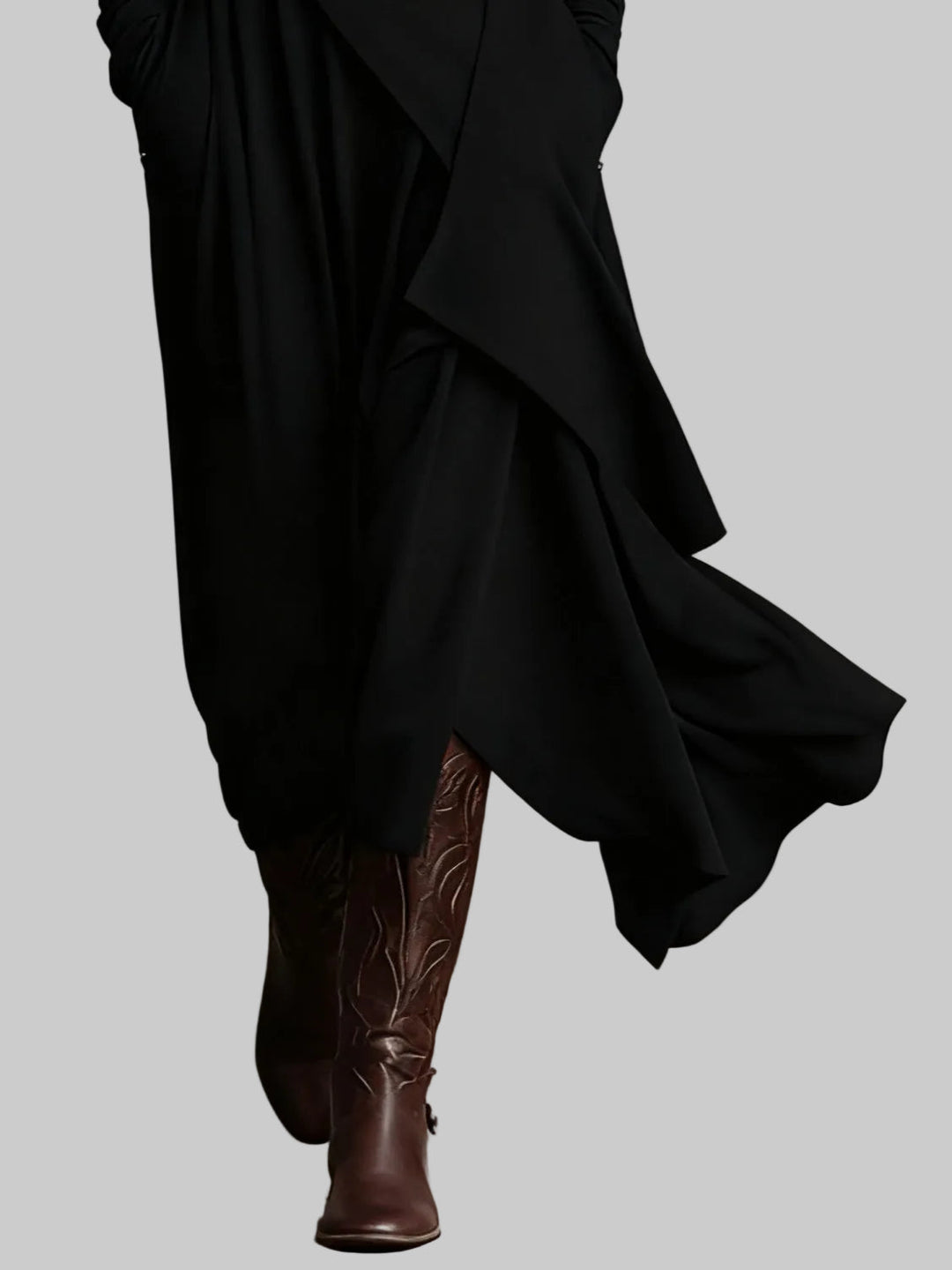 Draped Polo Neck Maxi Dress with Asymmetric Hem