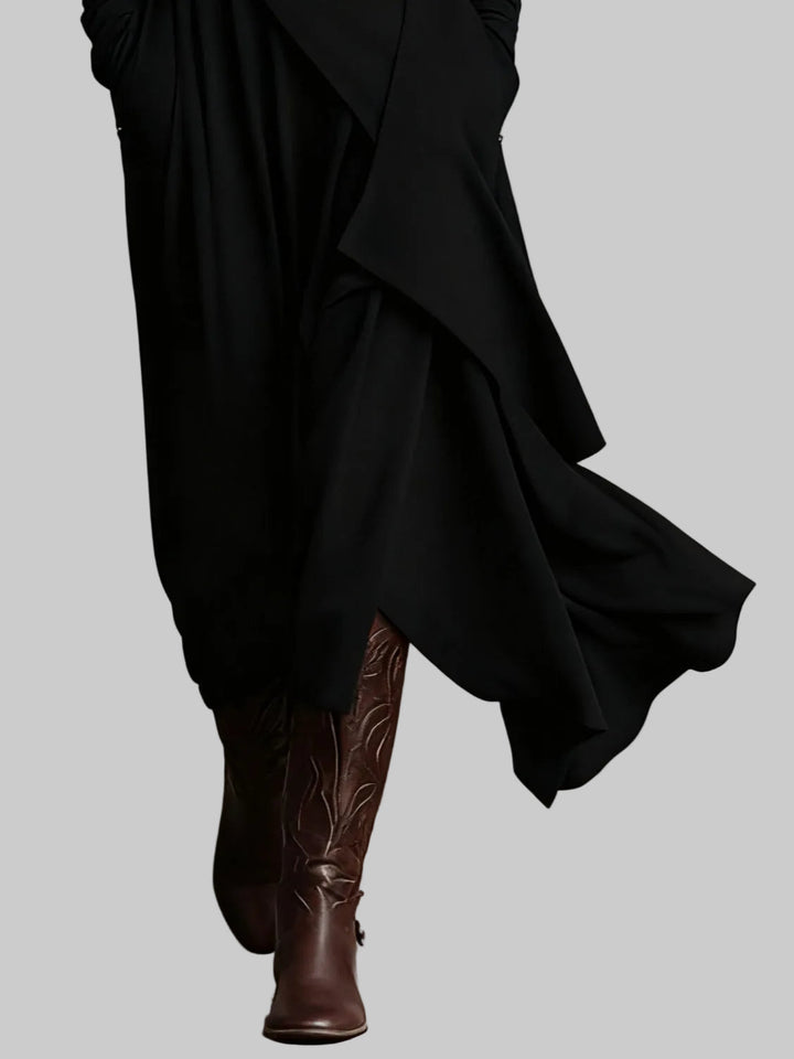 Draped Polo Neck Maxi Dress with Asymmetric Hem