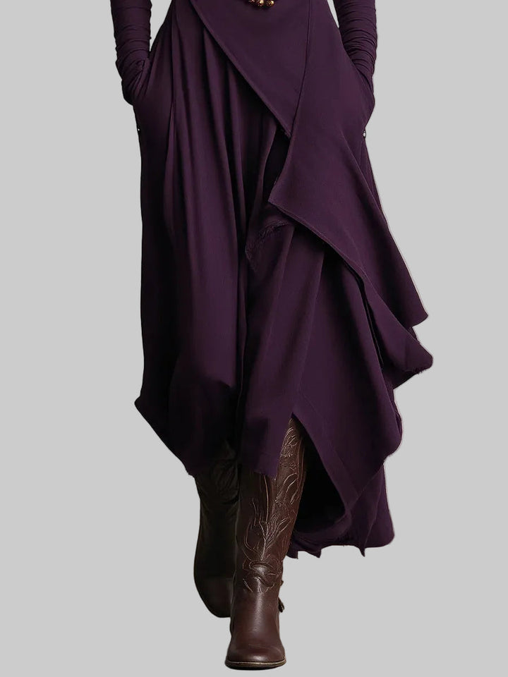 Draped Polo Neck Maxi Dress with Asymmetric Hem
