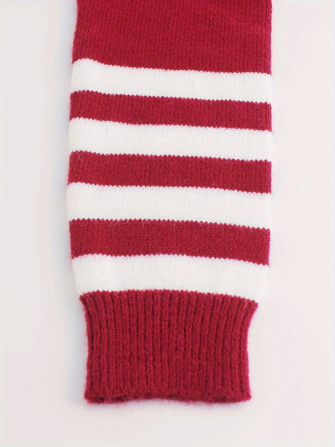 Round Neck Ribbed Knit Jumper with Striped Cuffs