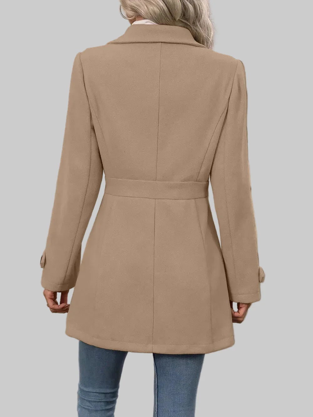 Tailored Button-Front Coat with Belted Waist
