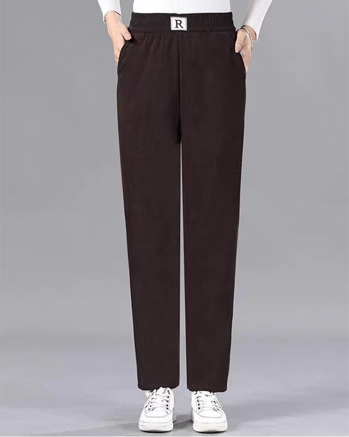 Women's High-Waist Fleece-Lined Jogger Trousers - Coffee