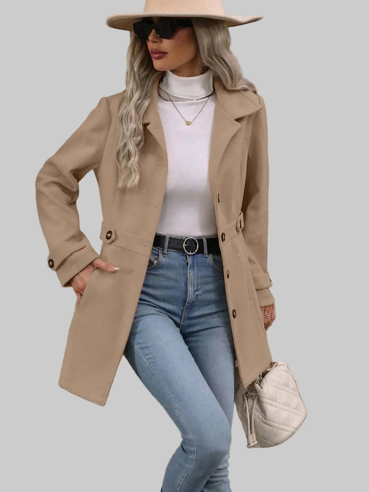 Tailored Button-Front Coat with Belted Waist