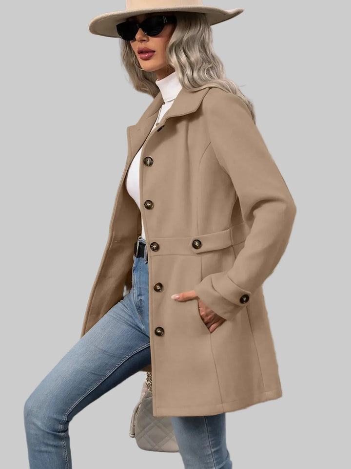Tailored Button-Front Coat with Belted Waist