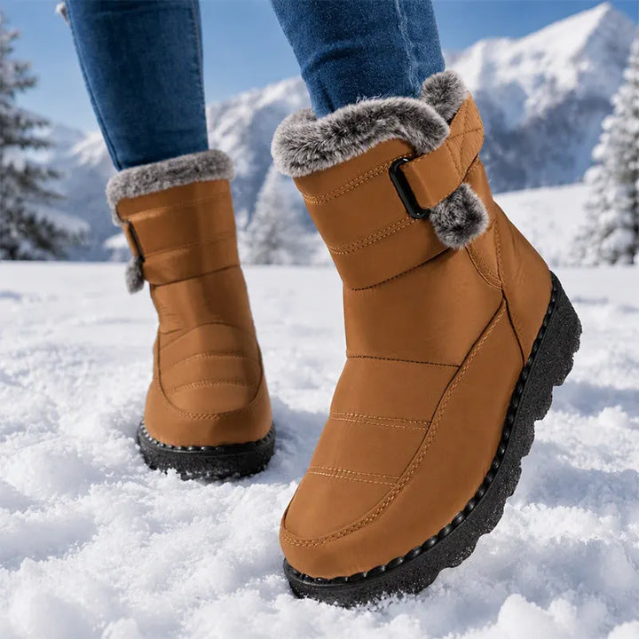 Women's Plush-Lined Faux Fur Trim Winter Ankle Boots - Yellow
