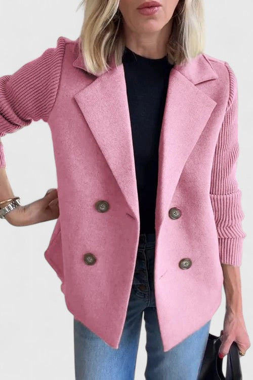 Women's Double-Breasted Tailored Blazer with Contrast Sleeves