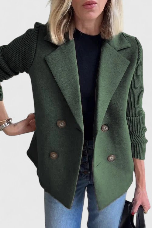 Women's Double-Breasted Tailored Blazer with Contrast Sleeves