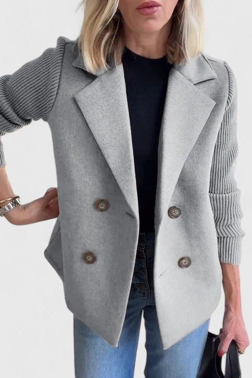 Women's Double-Breasted Tailored Blazer with Contrast Sleeves