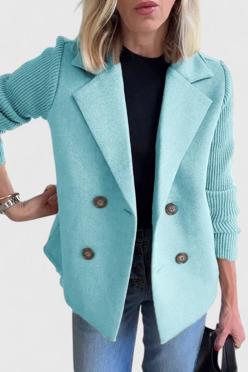 Women's Double-Breasted Tailored Blazer with Contrast Sleeves