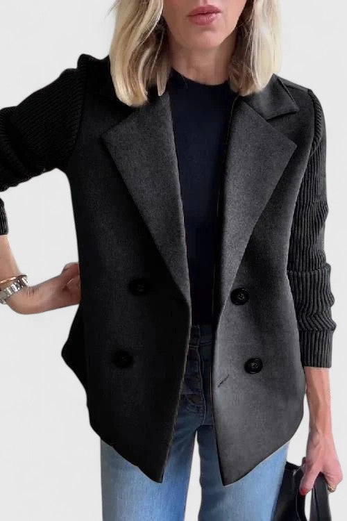 Women's Double-Breasted Tailored Blazer with Contrast Sleeves