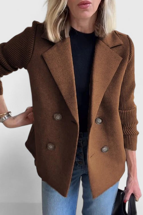 Women's Double-Breasted Tailored Blazer with Contrast Sleeves