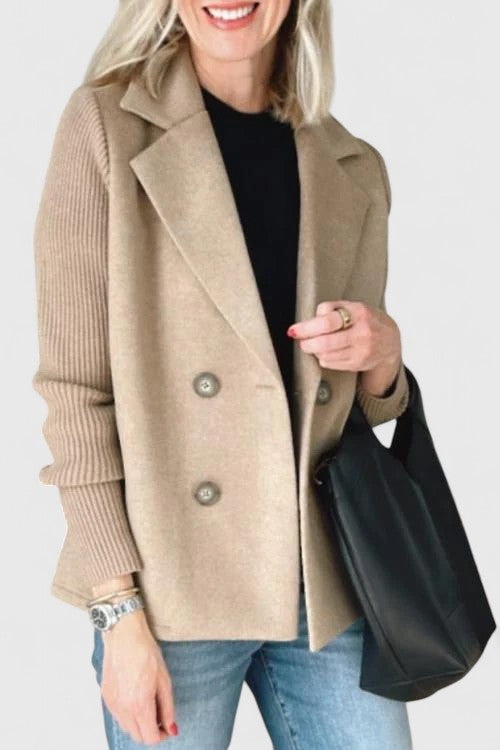 Women's Double-Breasted Tailored Blazer with Contrast Sleeves
