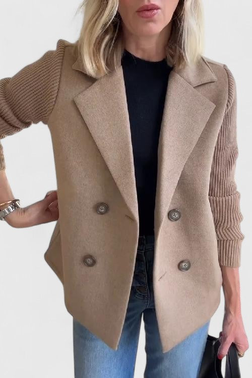 Women's Double-Breasted Tailored Blazer with Contrast Sleeves