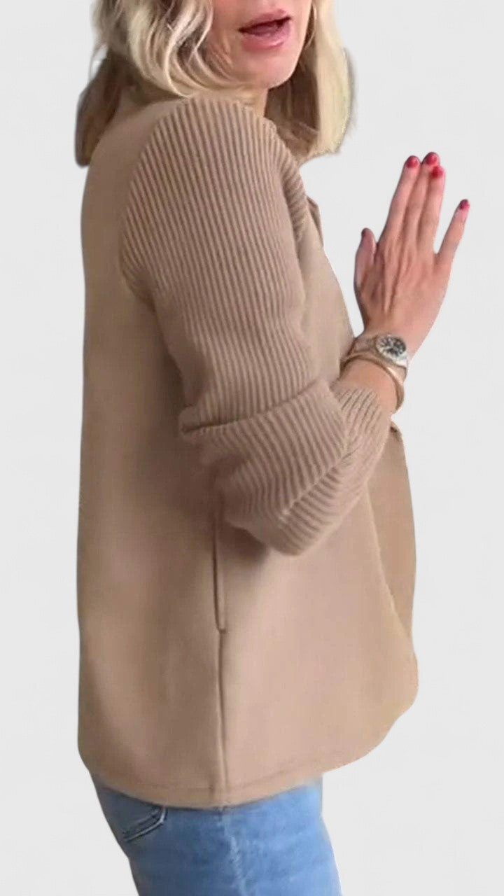 Women's Double-Breasted Tailored Blazer with Contrast Sleeves