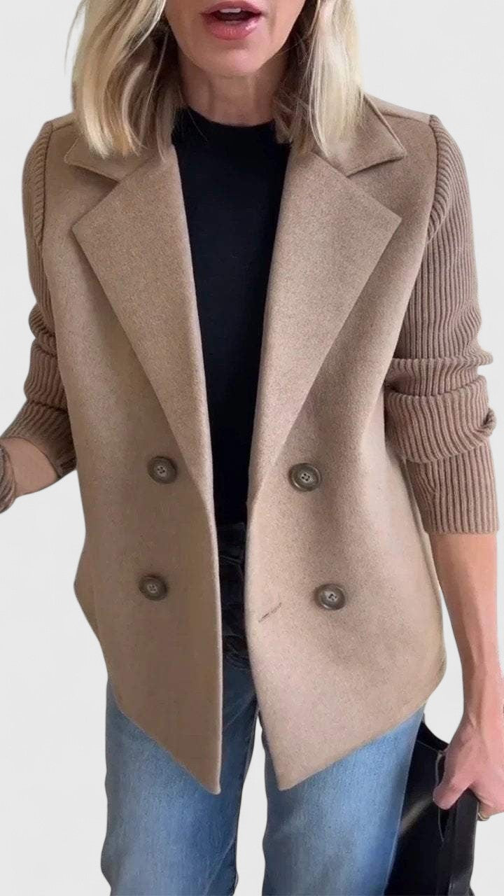 Women's Double-Breasted Tailored Blazer with Contrast Sleeves