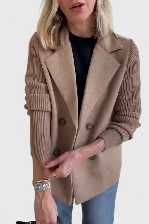 Women's Double-Breasted Tailored Blazer with Contrast Sleeves