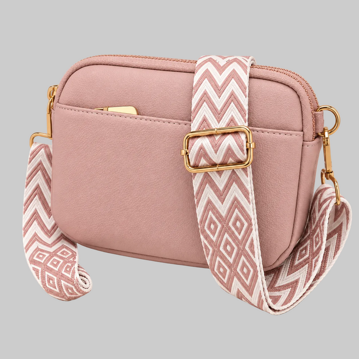 Vegan Leather Crossbody Bag with Wide Patterned Strap