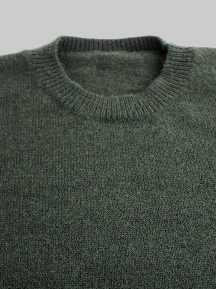 Round Neck Ribbed Knit Jumper with Striped Cuffs