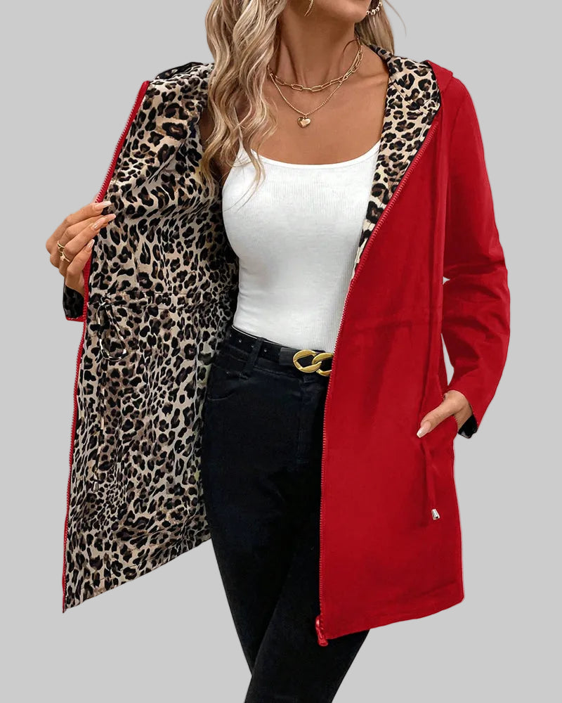 Reversible Hooded Leopard Print Coat
