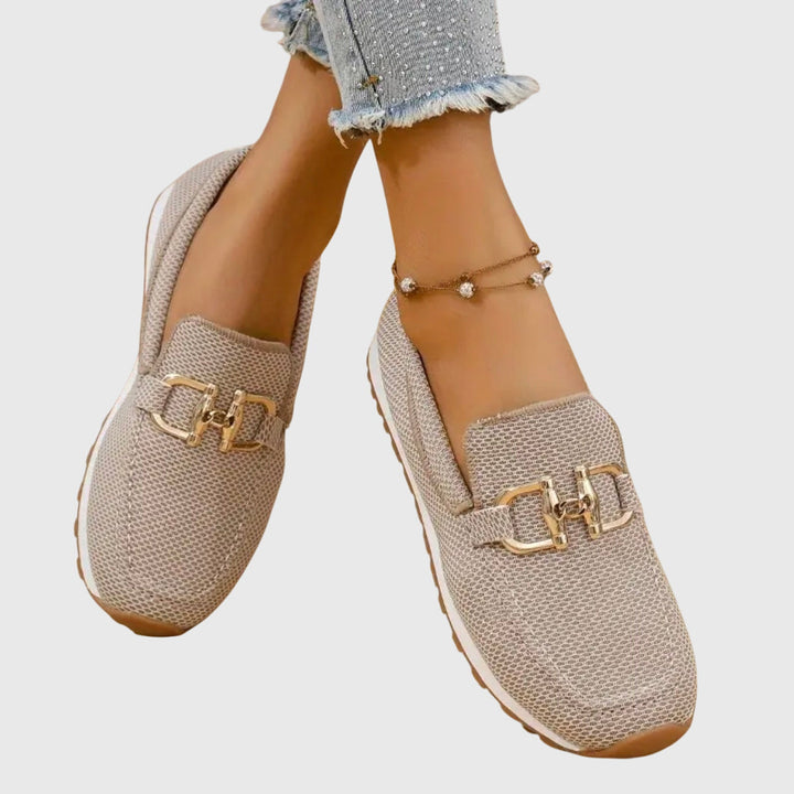 Gold Buckle Knit Loafer Trainers