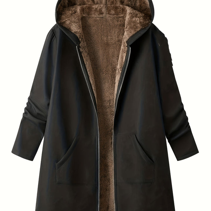 Women's Soft-Lined Hooded Longline Coat - Black