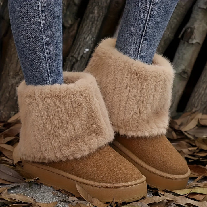 Women's Plush-Lined Platform Ankle Boots - Brown