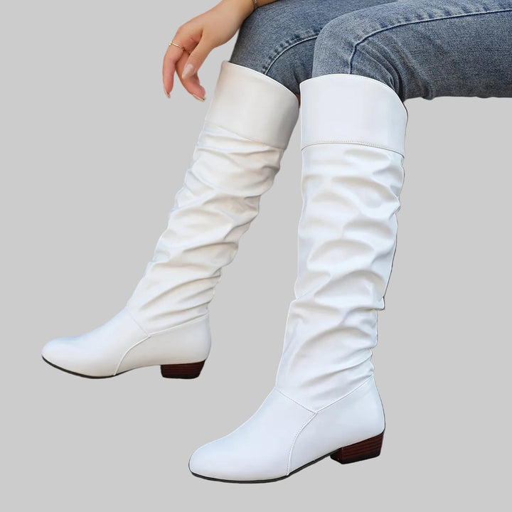 Slouch Knee-High Boots with Low Heel and Rounded Toe