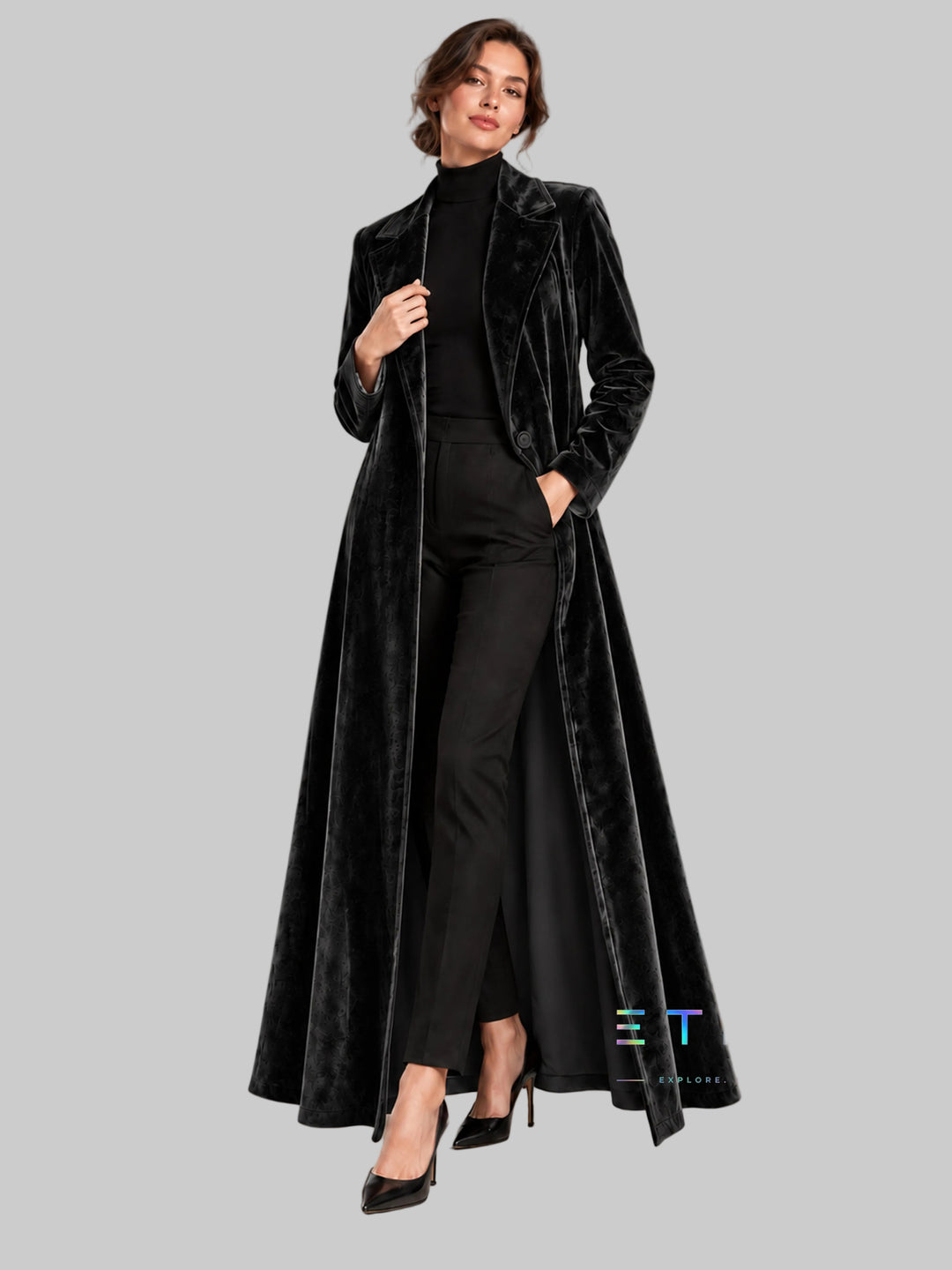 Women's Velvet Open-Front Maxi Coat