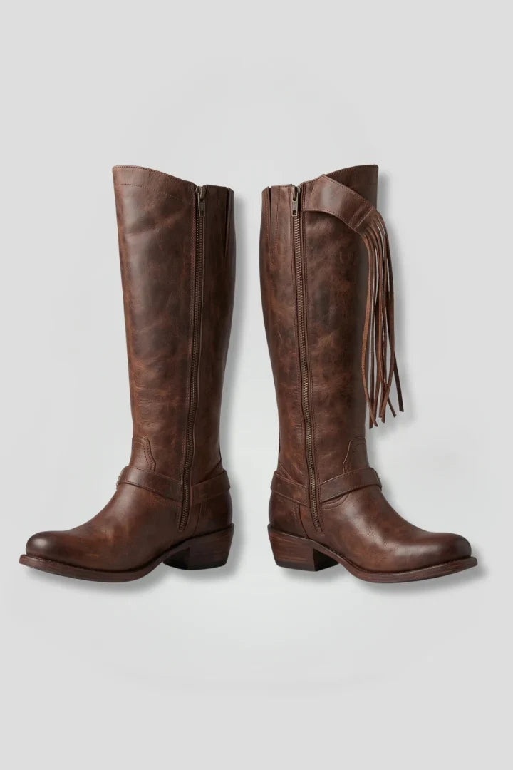 Women's Knee-High Zipper Boots with Tassel Detail