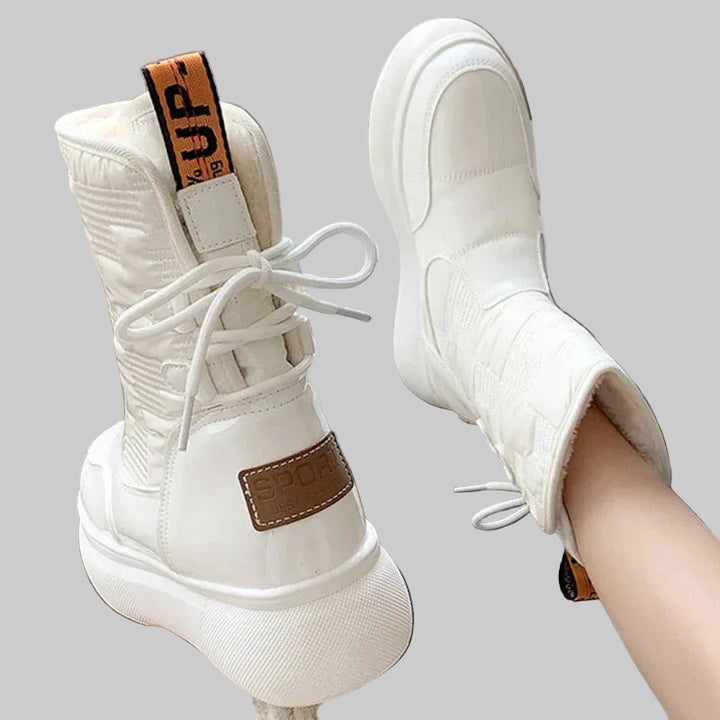 Women's Waterproof Quilted Ankle Boots with Lace-Up Front and Chunky Sole
