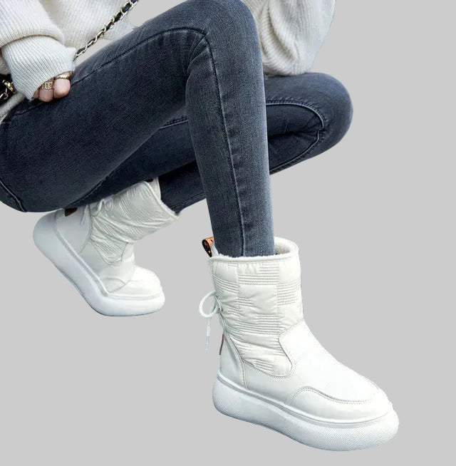 Women's Waterproof Quilted Ankle Boots with Lace-Up Front and Chunky Sole