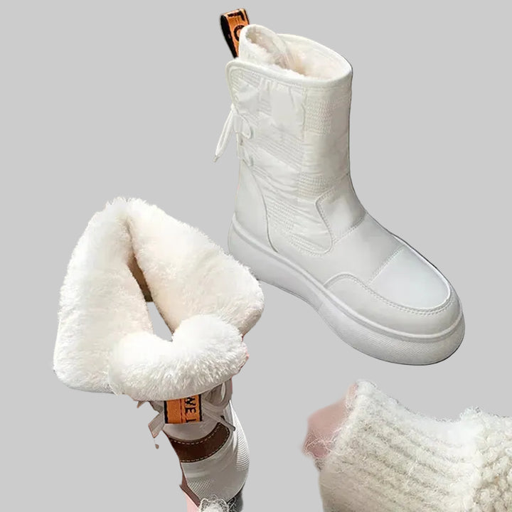 Women's Waterproof Quilted Ankle Boots with Lace-Up Front and Chunky Sole