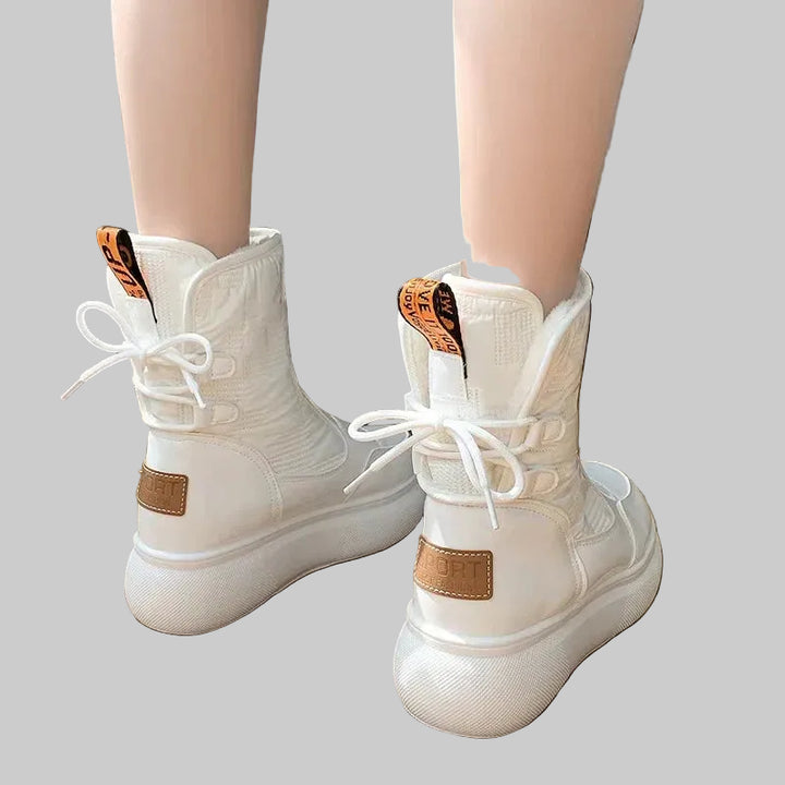 Women's Waterproof Quilted Ankle Boots with Lace-Up Front and Chunky Sole