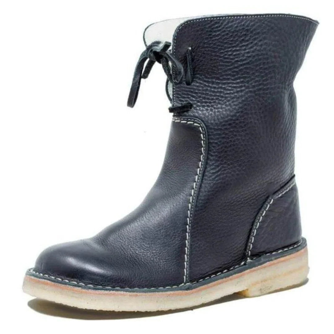 Women's Waterproof Fold-Over Collar Winter Boots - Black