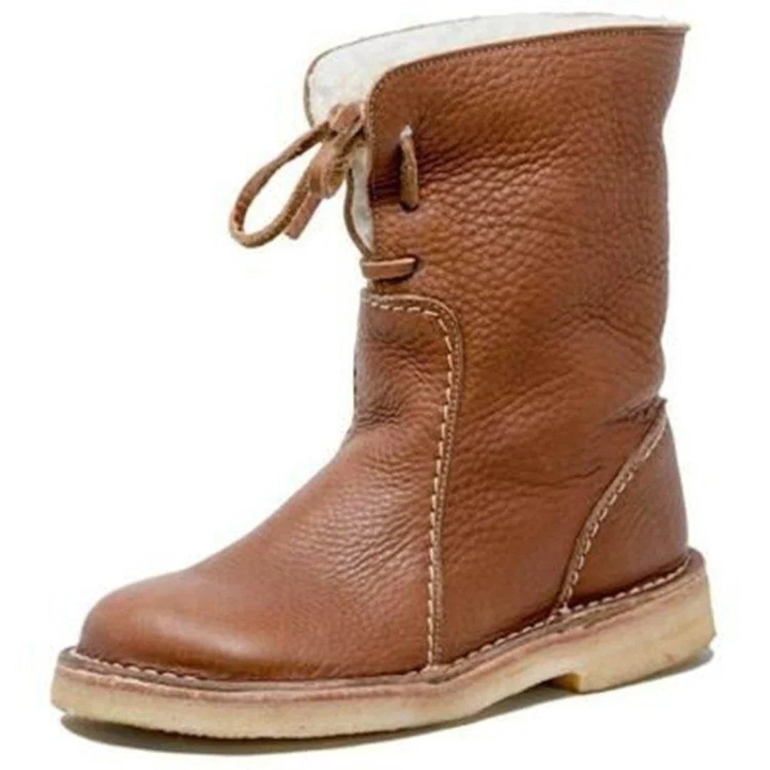 Women's Waterproof Fold-Over Collar Winter Boots - Light Brown