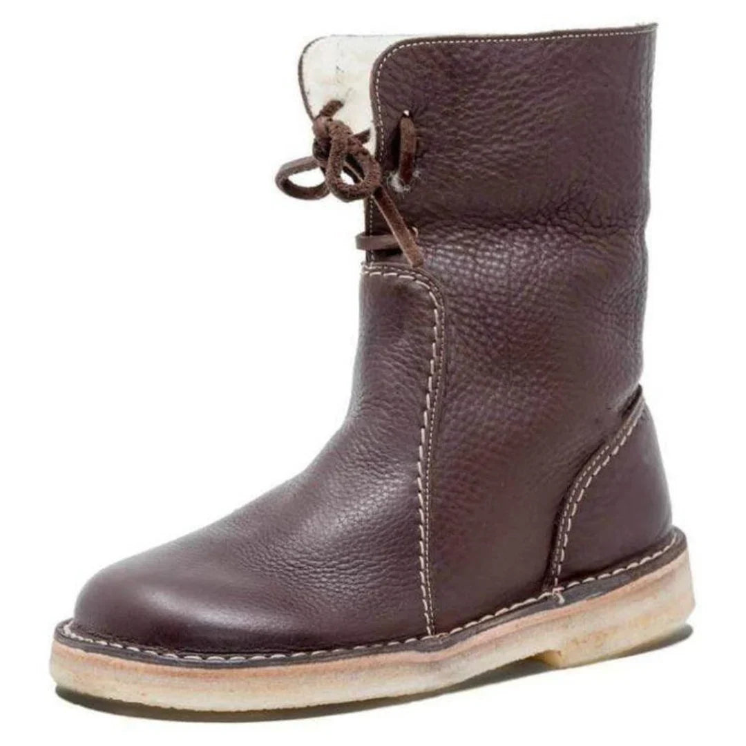 Women's Waterproof Fold-Over Collar Winter Boots - Dark Brown