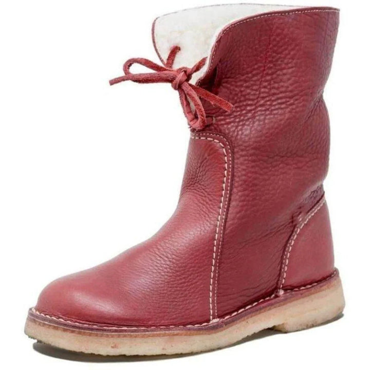 Women's Waterproof Fold-Over Collar Winter Boots - Red
