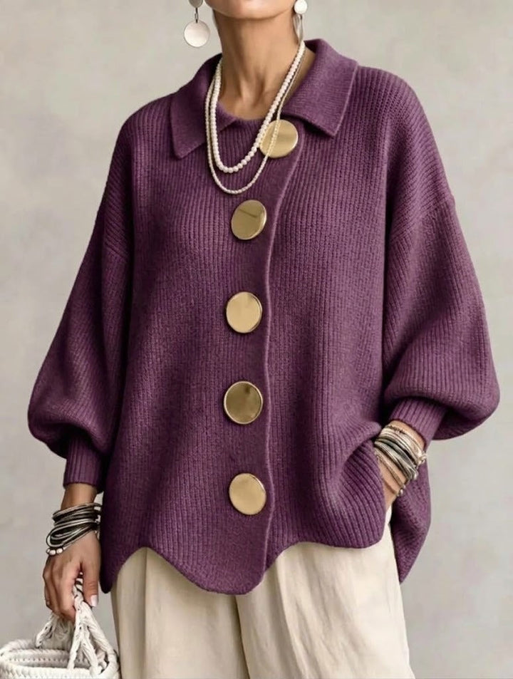 Women's Oversized Heavyweight Knit Lantern Sleeve Cardigan - Burgundy