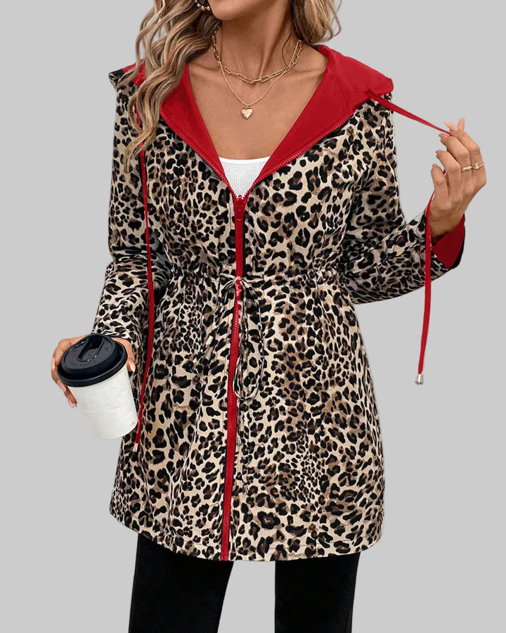 Reversible Hooded Leopard Print Coat