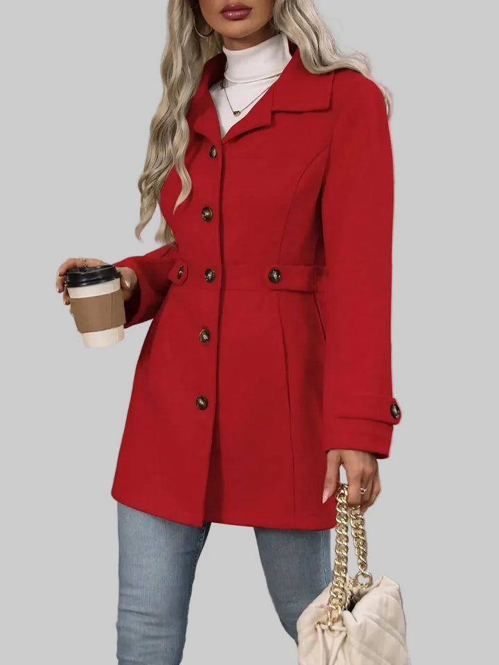 Tailored Button-Front Coat with Belted Waist