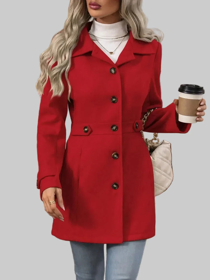 Tailored Button-Front Coat with Belted Waist